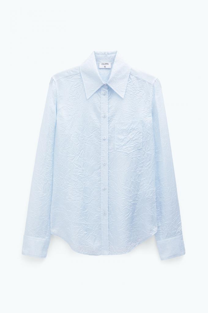 Linchtblauwe 'crinkle' blouse