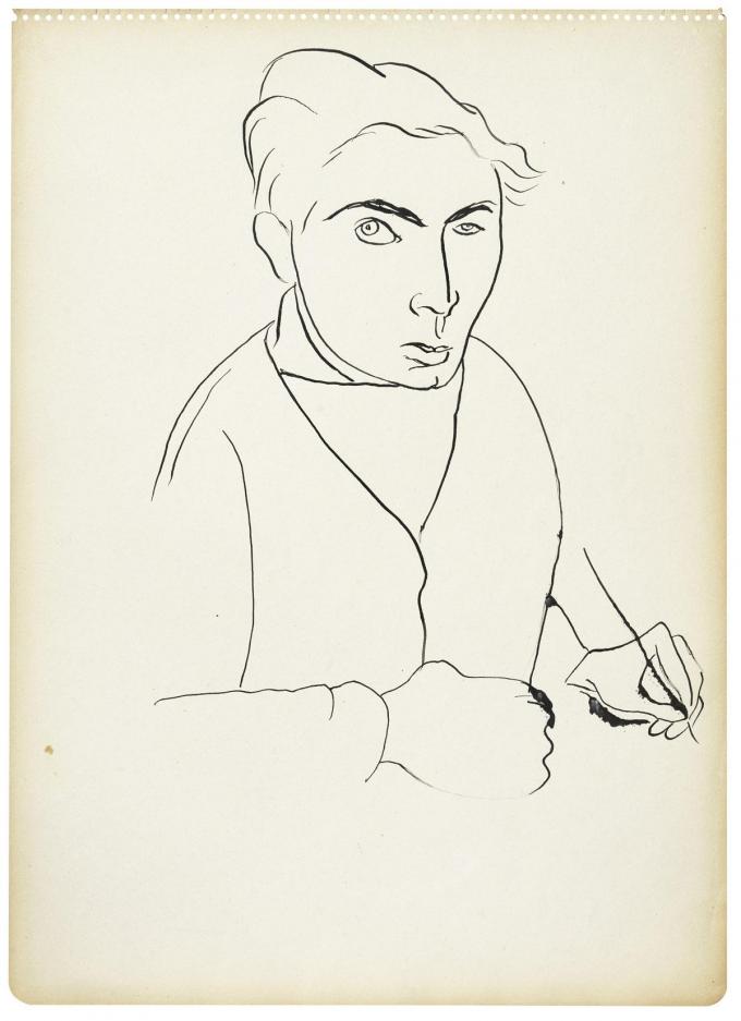 Autoretrat a la ploma (Zelfportret), 1945 inkt op papier