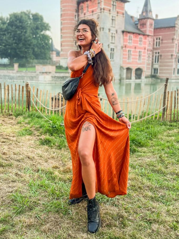 Oranje bohemian jurk