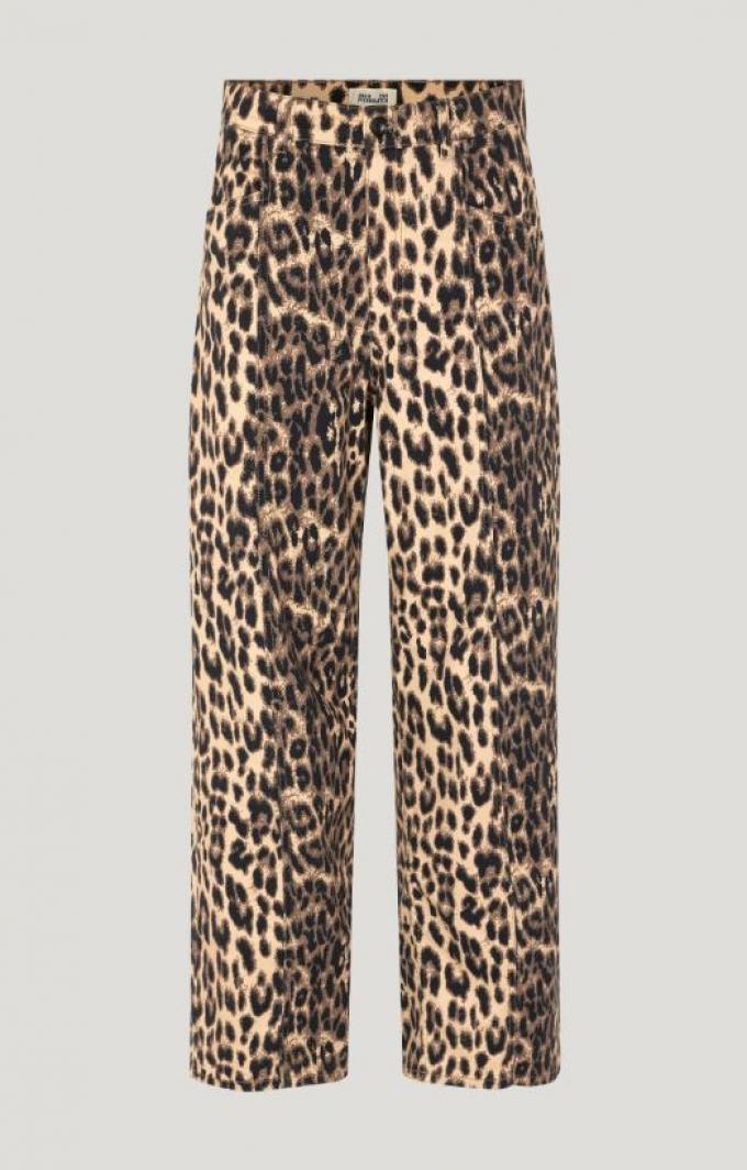 Hoog getailleerde broek met luipaardprint en rechte fit