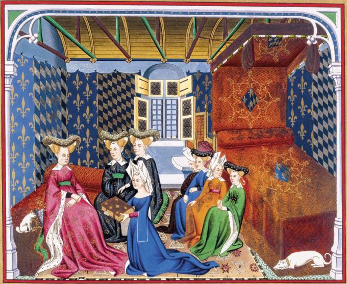 Christine de Pizan overhandigt een boek aan Isabelle van Beieren. ‘Vrouwelijke humanisten werden veelal over het hoofd gezien.’