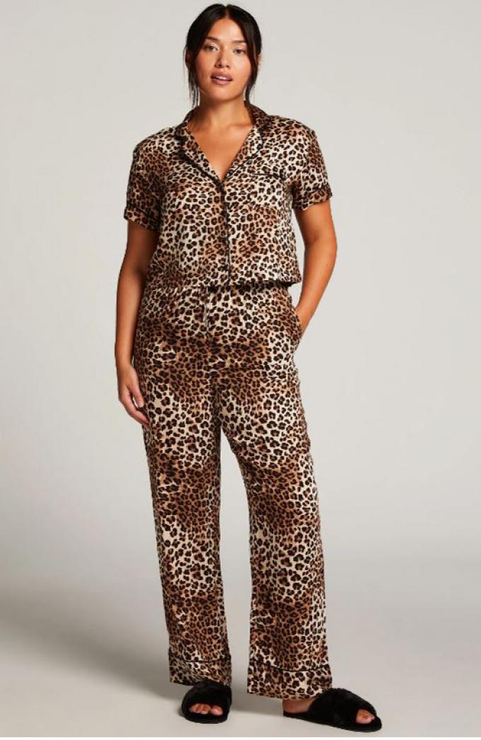 Satijnen pyjamabroek in luipaardprint 