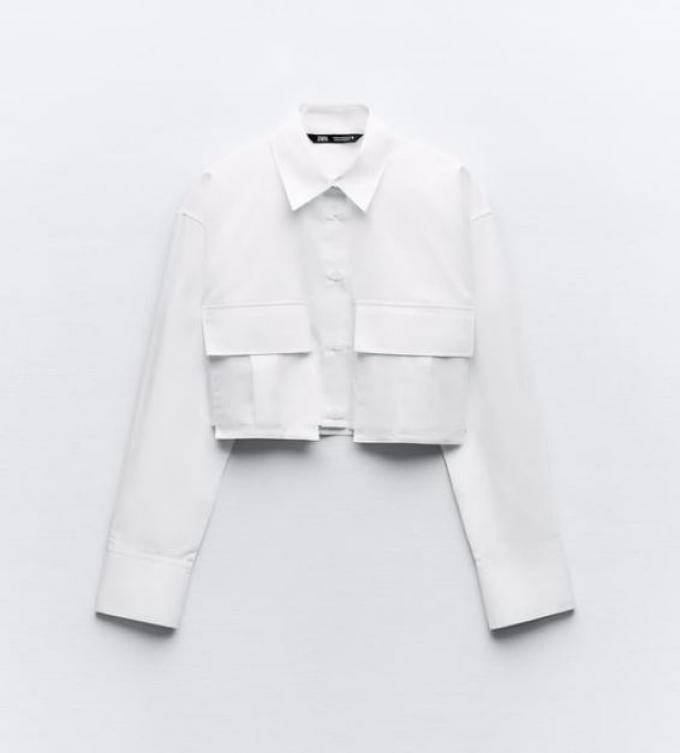 Cropped witte boyfriendblouse met zakken 