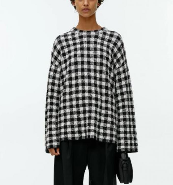 Oversized jumper met jacquard ruitjesprint in zwart-wit