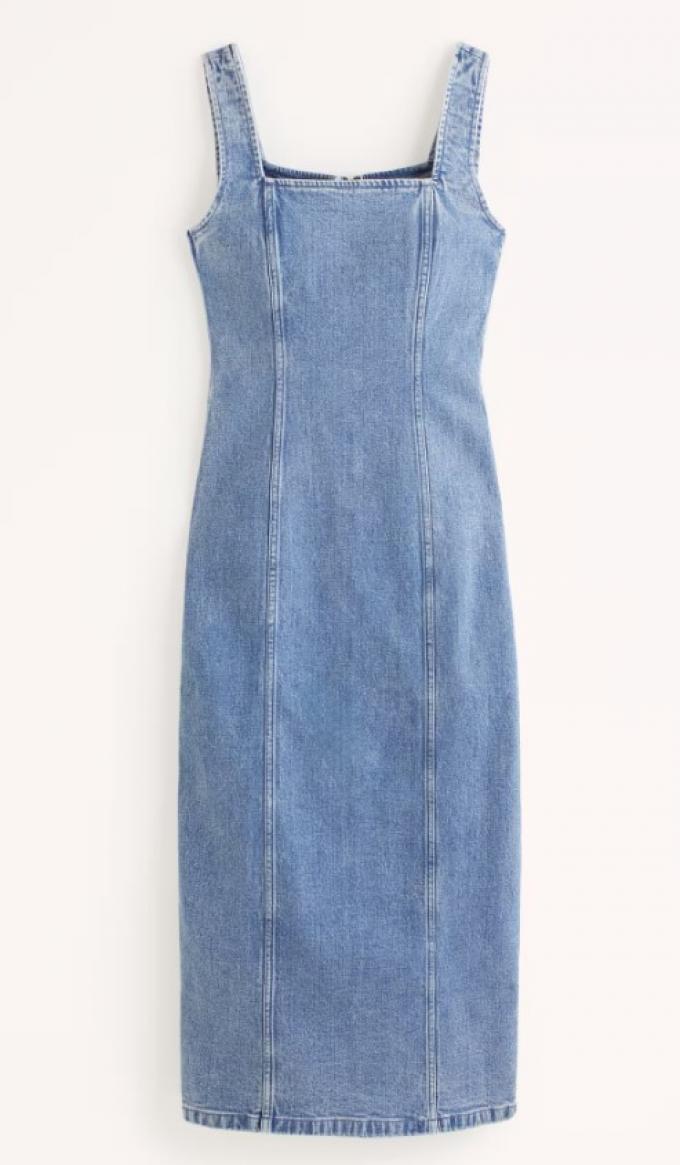 Lange denim midi-jurk in medium wash 
