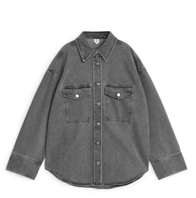Oversized denimhemd in donkergrijs 