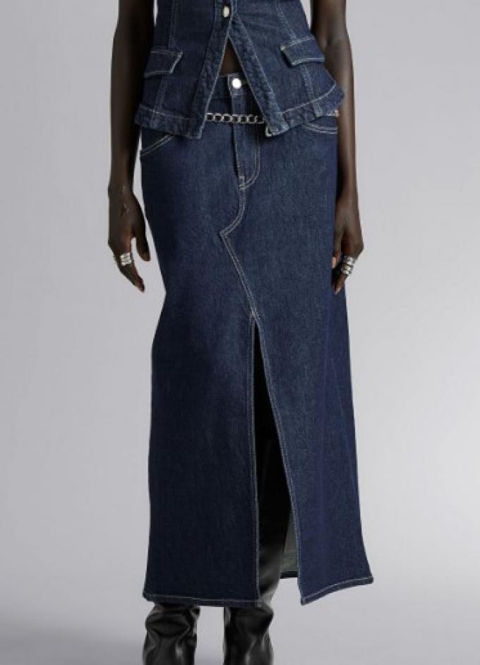 Enkellange jeansrok in donkere denim 
