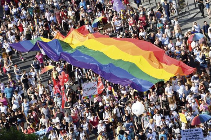 Protest tegen de antihomowet, 2021. Sindsdien is het in het onderwijs verboden om homoseksualiteit normaal te noemen.