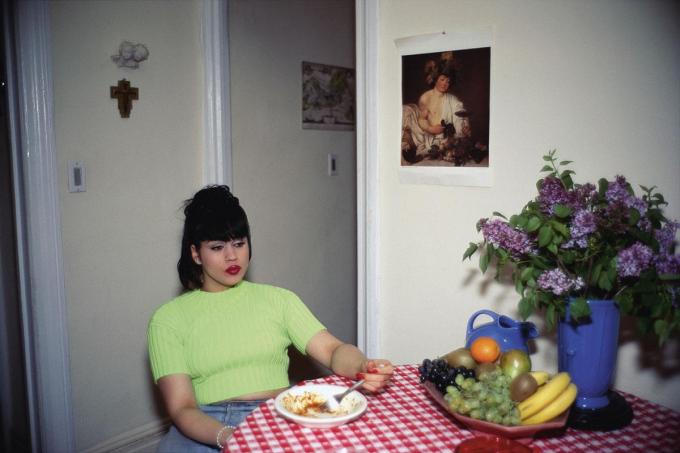 Gina at Bruce’s dinner party, NYC, 1991.