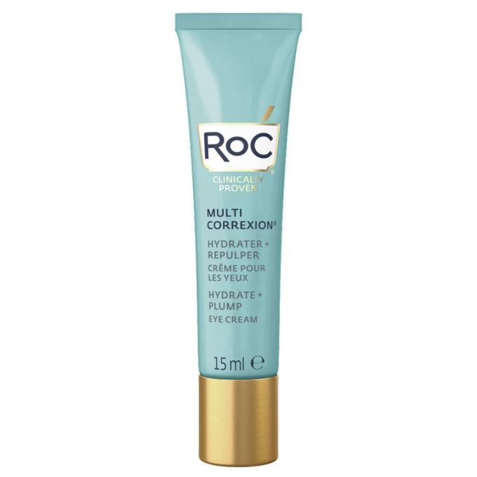 Soin yeux Multi-Correction, Roc. Avec 1,5% d’acide hyaluronique associé à la caféine, ce soin protège de la déshydratation la zone la plus fragile du visage. 30,50 euros les 15 ml