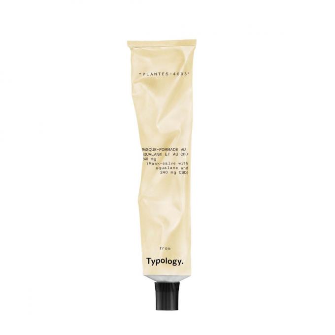 Masque pommade au CBD, Typology. Avec sa texture baume en huile enrichie en squalane, il restaure le film hydrolipidique des peaux très sèches. 32,50 euros les 50 ml