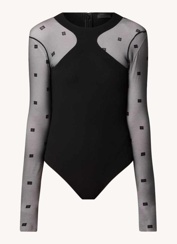 Bodysuit met mesh en polkadots 