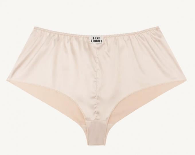 Boxershort-style onderbroek in crèmekleurige satijn