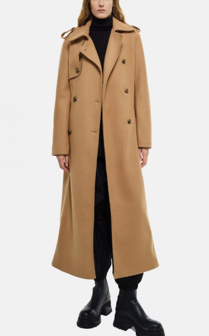 Trenchcoat in camelkleurige soepele wolblend