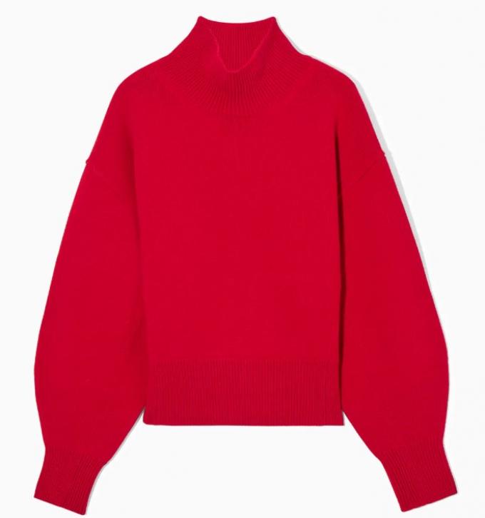 Rode knitwear trui met turtle neck en ballonmouwen 