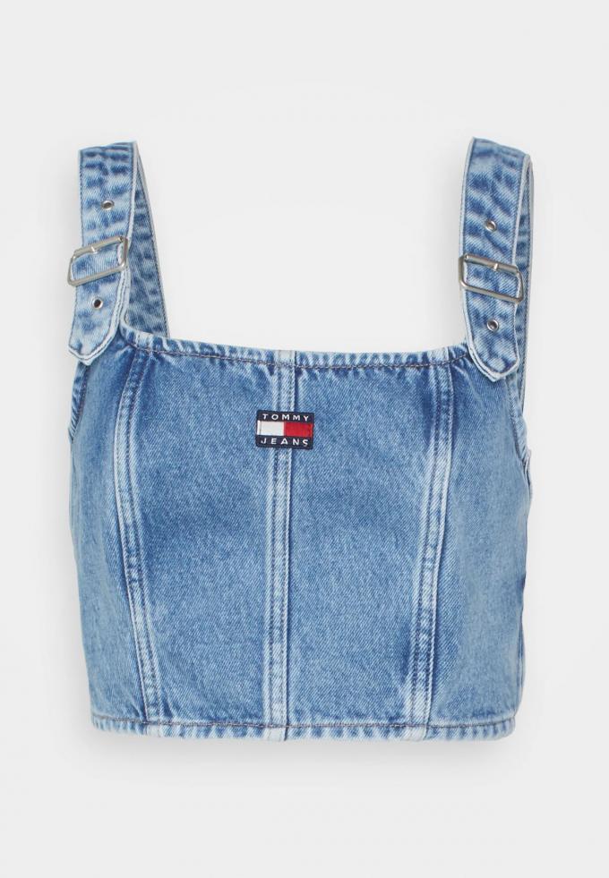 Denim korset top met vierkante hals 