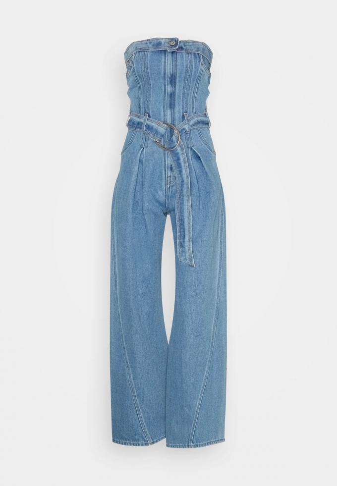 Denim jumpsuit met bustiertop en riem 