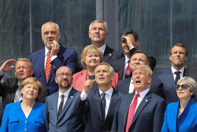 Trump tijdens zijn bezoek aan het NAVO-hoofdkwartier in 2018.