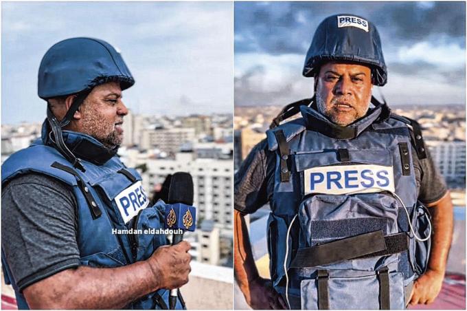 Deprimerend herkenbaar: Al-Dahdouh met helm en vest bij een hoop puin.