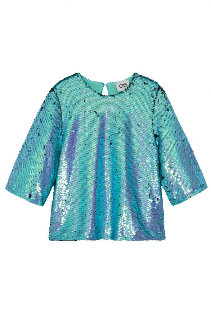 Top bleu à sequins