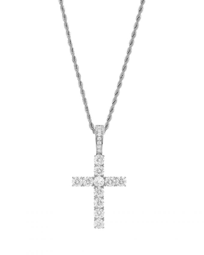 Collier argenté avec croix en zircons