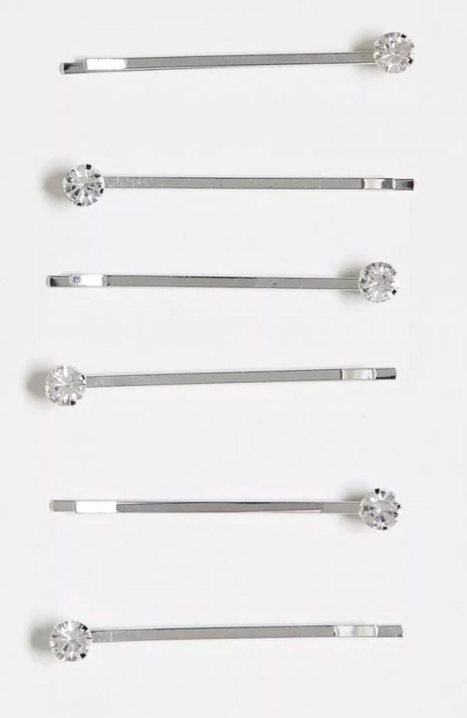 Set van 6 zilveren schuifspeldjes met imitatiekristallen