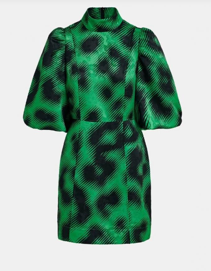 Groene jacquard mini-jurk met luipaardprint