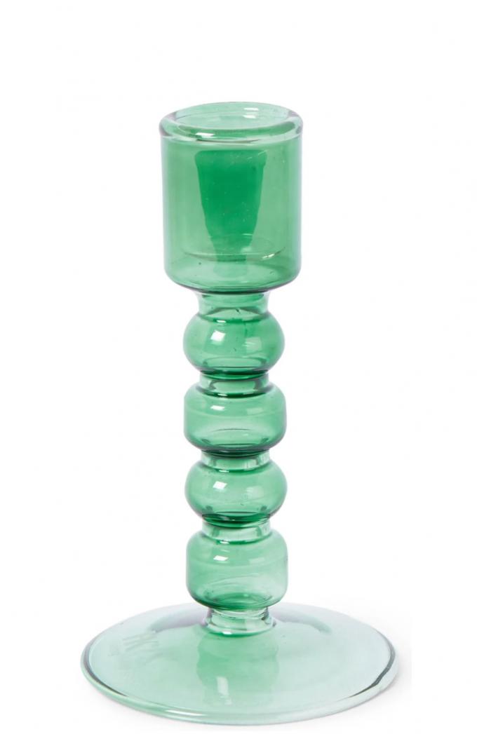 Groene glazen kandelaar (H 13 cm)