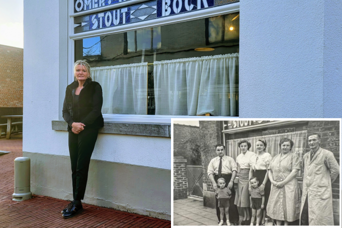 Het volkscafé heeft nog de originele vensters van toen. Op de foto zien we de tantes en grootouders van Sylviane