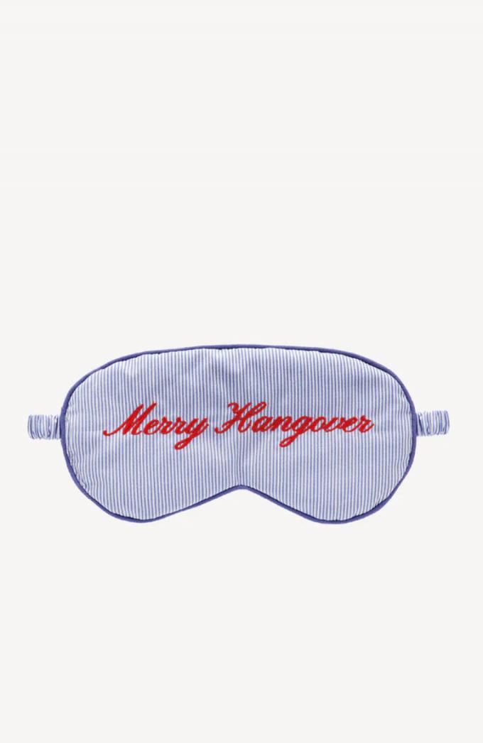 Gestreept slaapmasker met opschrift 'Merry Hangover'