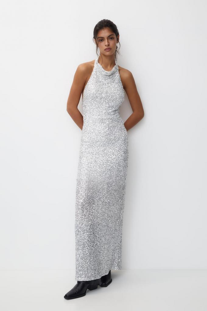 Robe longue dos nu à paillettes