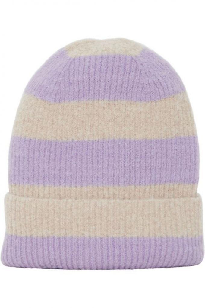 Bonnet mauve et blanc 