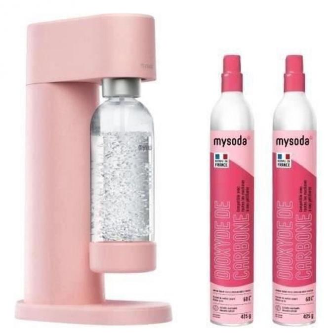 Roze Mysoda-bruiswatertoestel met 2 gasflessen