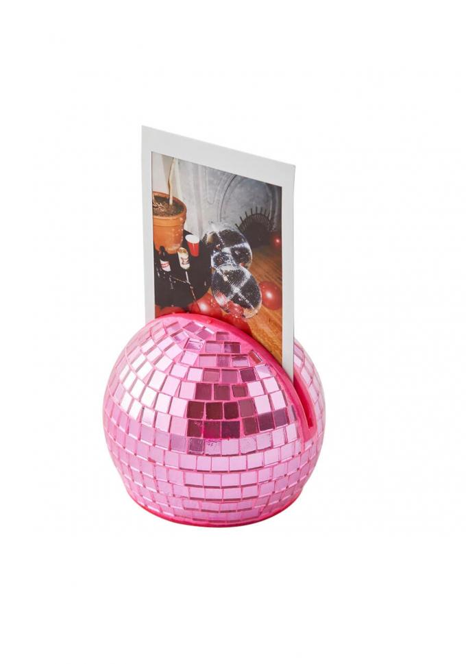 Porte-photo en forme de boule disco rose