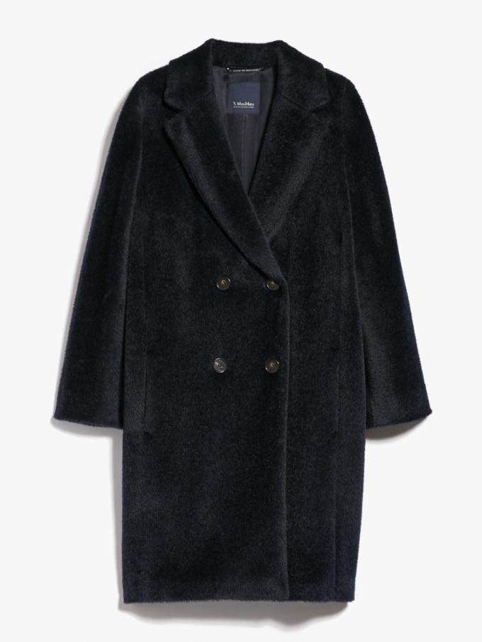 Kortere teddy coat in midnight blue 