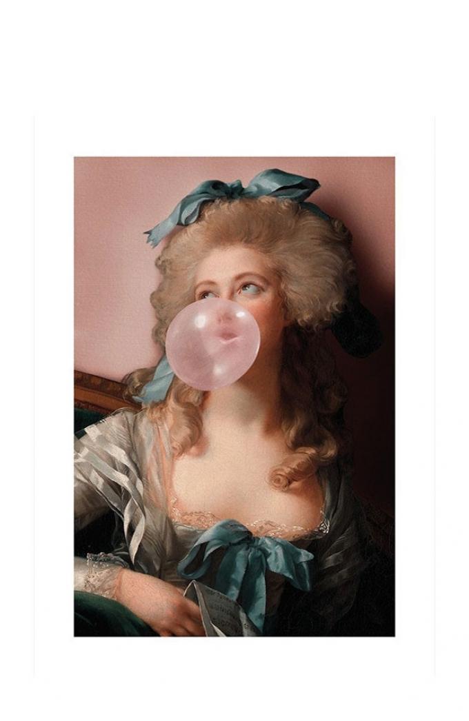 Poster met geschilderd portret ‘Bubblegum Princess’ (21 x 30 cm)