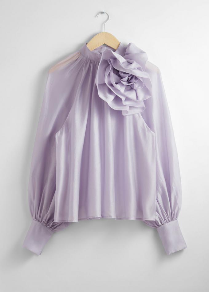 Transparante blouse met bloemenappliqué