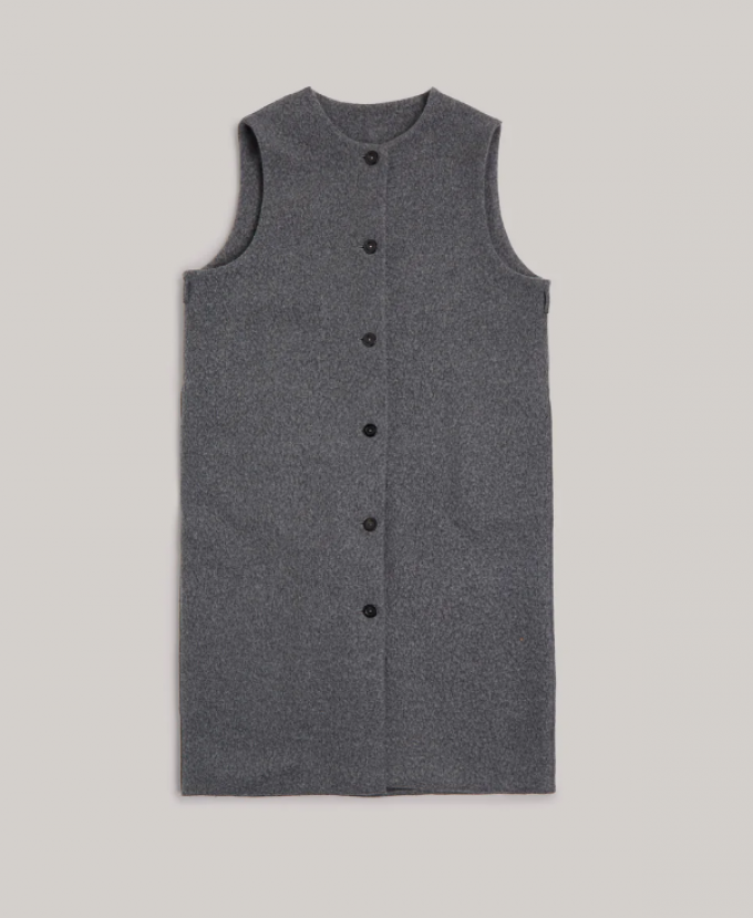 Lange wollen waistcoat in donkergrijs 