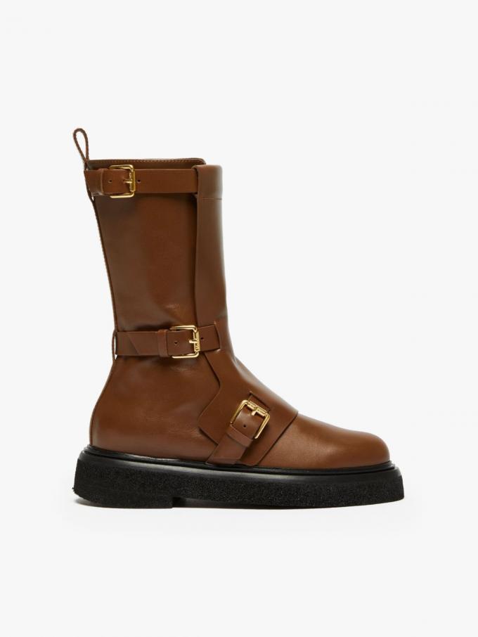 Leren biker boots met gespen 