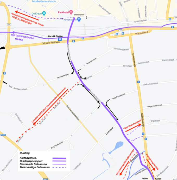 Een autovrije fietsavenue van station richting Walle en Hoog Kortrijk