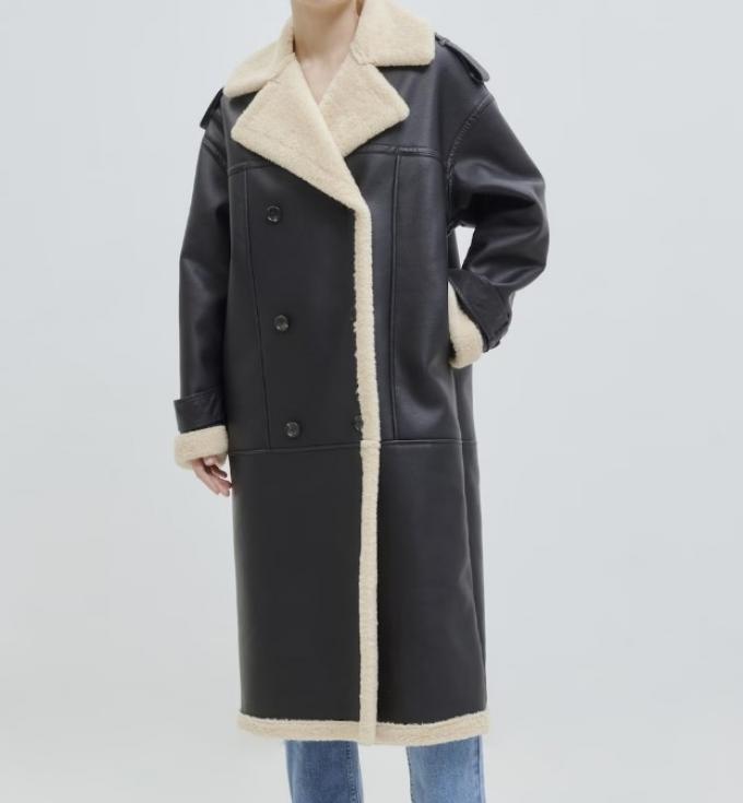 Lange faux-leren wintermantel met shearling