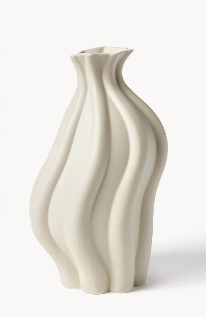 Beige vaas uit keramiek ‘Blom’ (19 x 33 cm x 17 cm, Ø 10 cm)