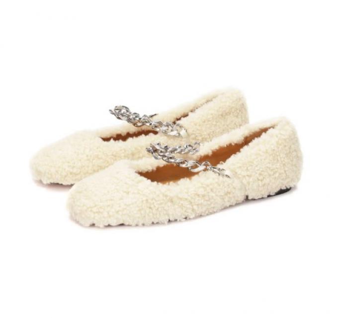 Shearling ballerina's met ketting