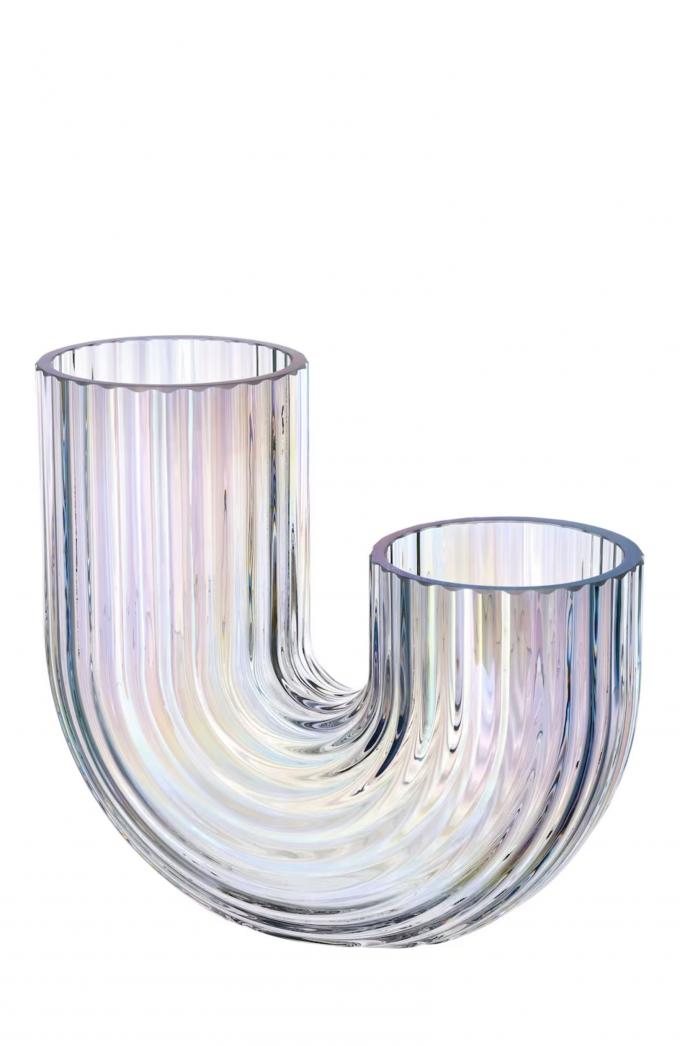 Glazen geribbelde vaas met parelmoereffect ‘RÄFFELBJÖRK’ (H 20 cm)