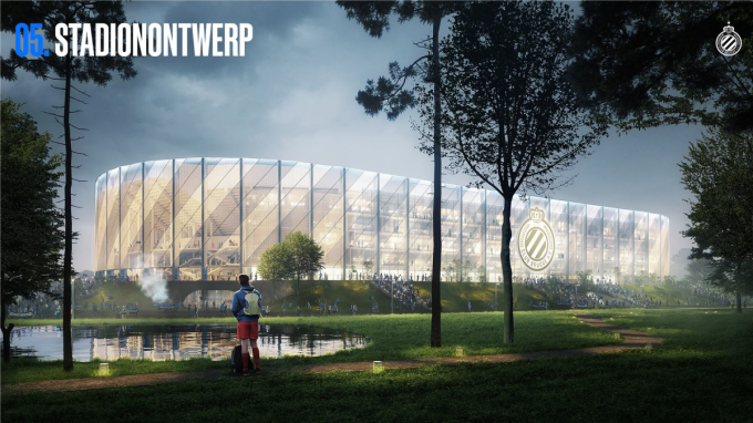 Het nieuwe stadion: in de nieuwe plannen verdwijnt het logo van Club.