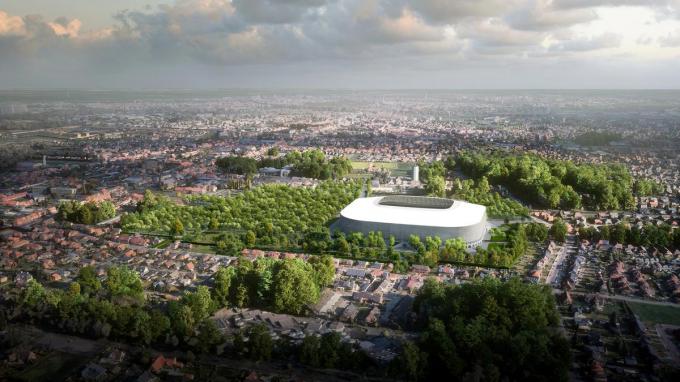 Een luchtbeeld van het stadionplan in Sint-Andries.