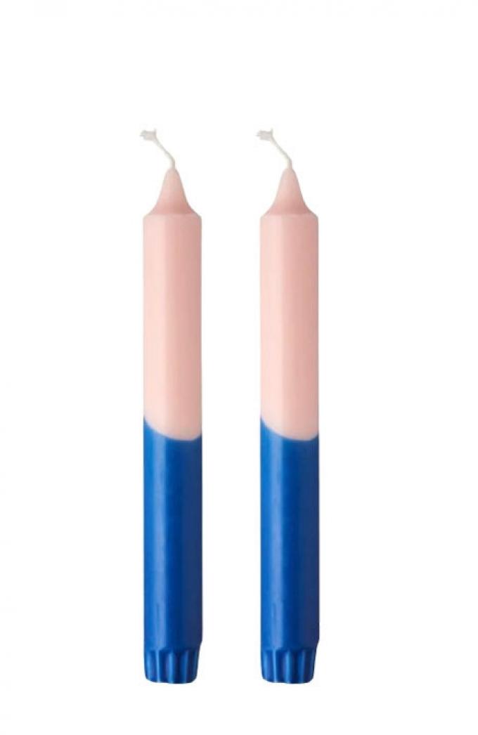 Set van twee roze-blauwe dip-dye kaarsen (Ø 2,2 x H 19 cm)