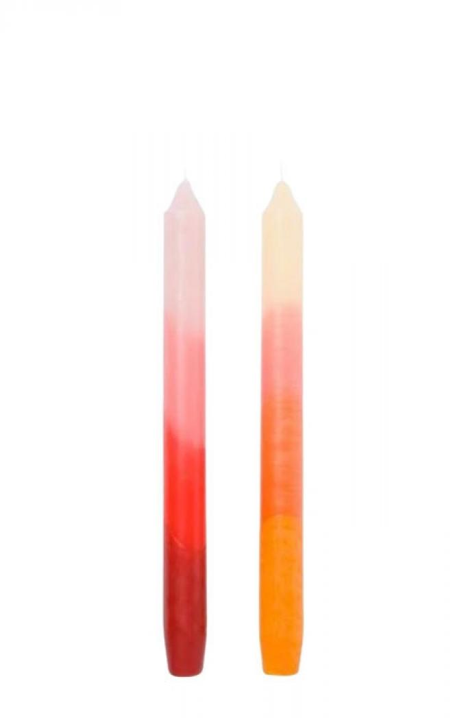 Set van twee dip-dye kaarsen in warme tinten (Ø 2,3 x 25 cm)