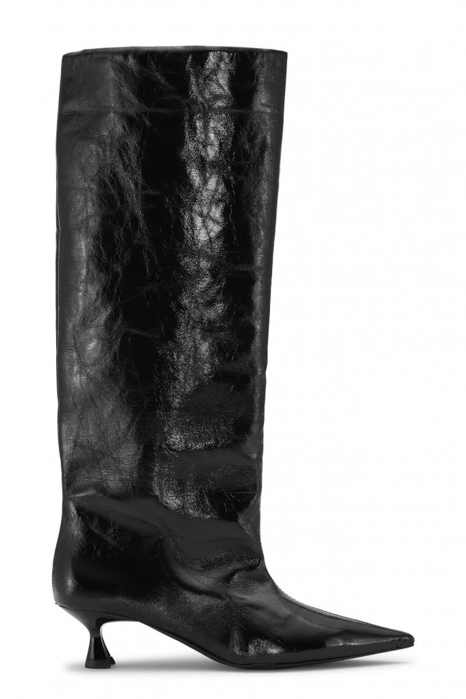 Black soft slouchy high shaft boots