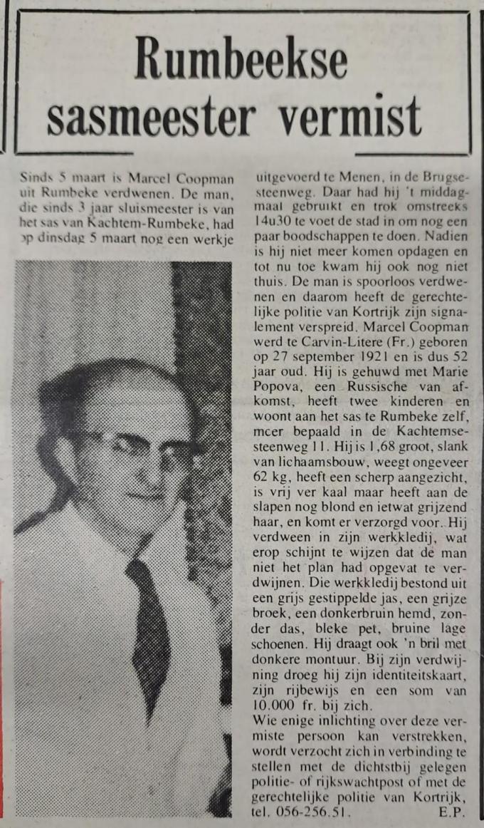 Het eerste artikel over de zaak, in De Weekbode van 1974. (archief KW)